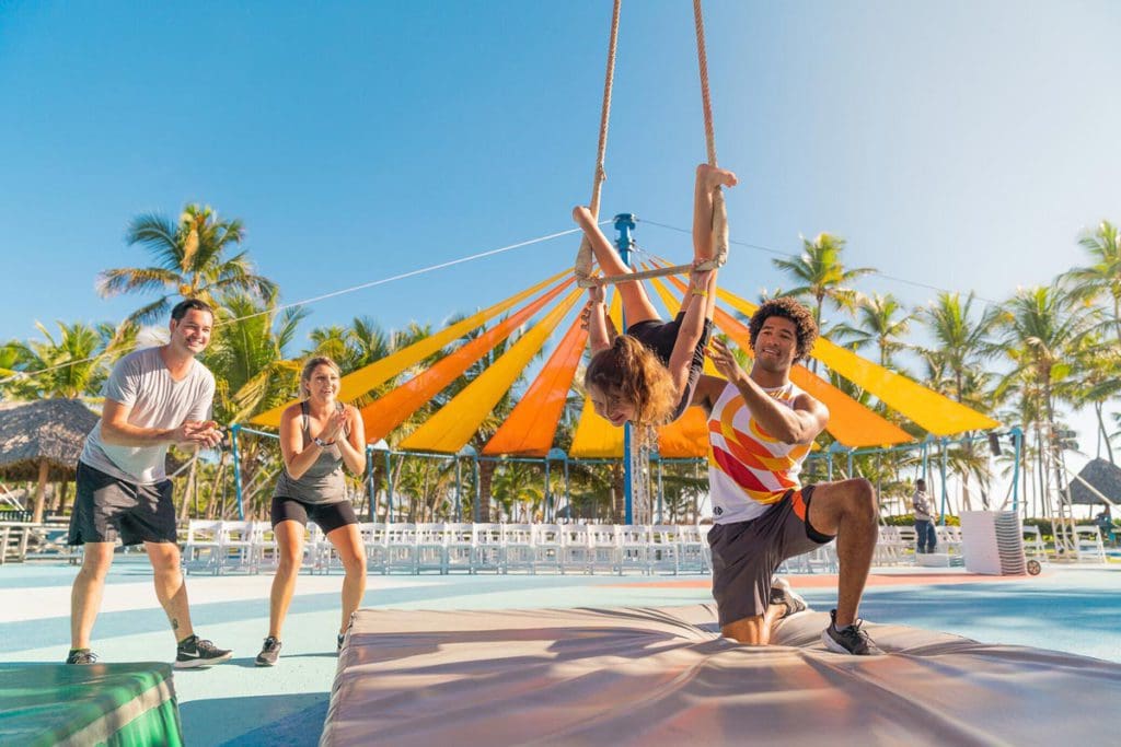 Kids play at the on-site pool with resort staff at the Club Med Punta Cana.