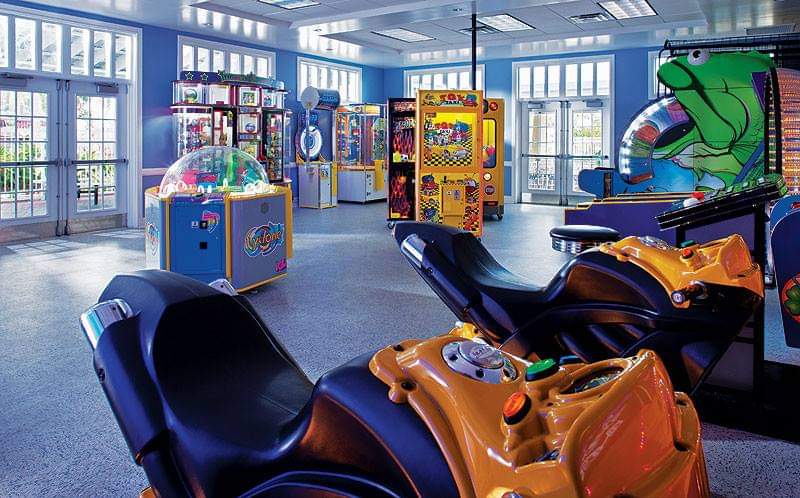 Inside the arcade at Marriott Harbour Lake, featuring several games at one of the Best Marriott Properties in the U.S. for a Family Vacation.