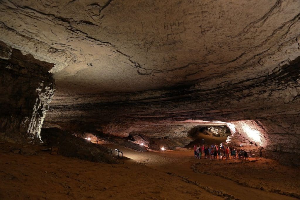 A guided tour explores the Rafinesque Hall in Mammoth Cave.