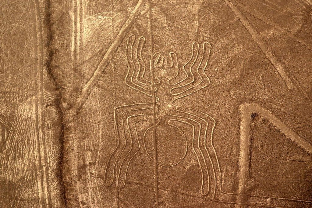 A carving along a stone wall at Nazca Lines, A UNESCO World Heritage Site.