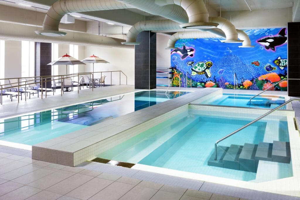 The kid-friendly pool with marine mural at Le Westin Montreal.