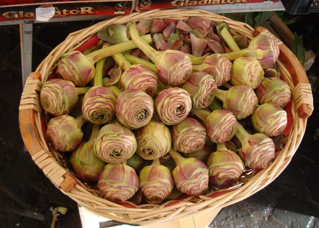 Prepared artichokes at Campo de'Fiori, one of the many things you can see on a Roman food tour.