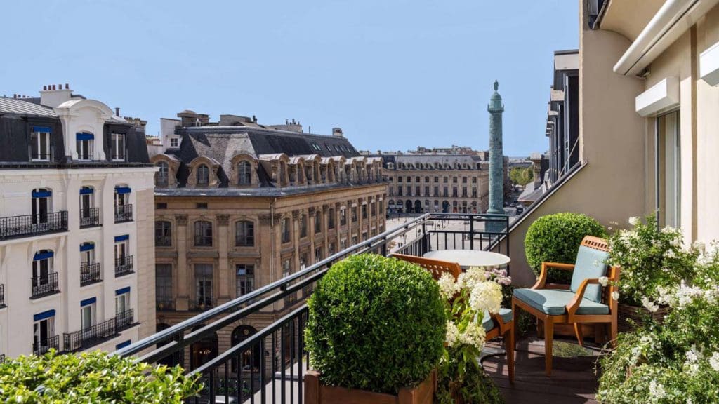 The terrace of the Park Hyatt Paris - Vendome, looking out onto the 2nd arrondissement.