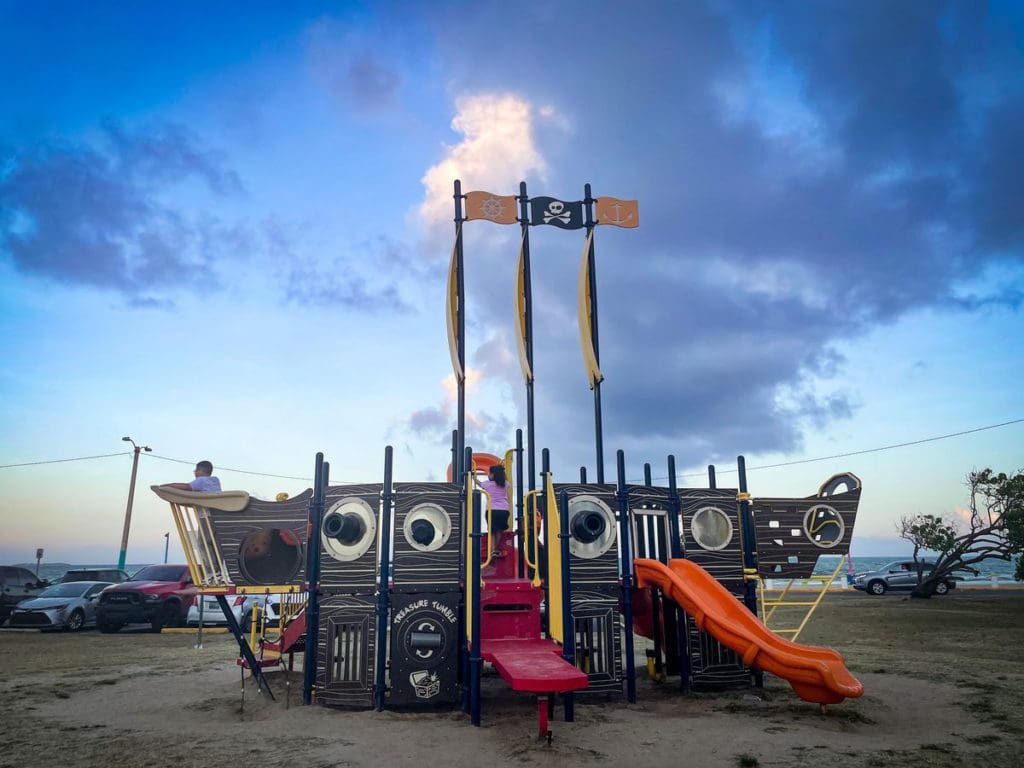 A pirate-themed playground in Fajardo, where kids are playing.