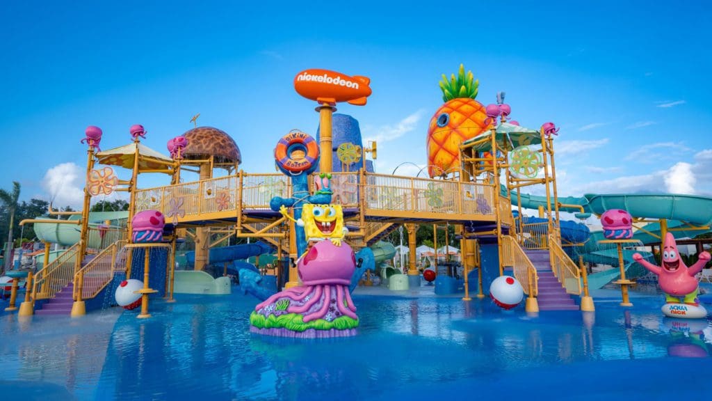 The Nickelodeon-themed water park at Nickelodeon Hotels & Resorts Riviera Maya, featuring kid favorites like Sponge Bob!