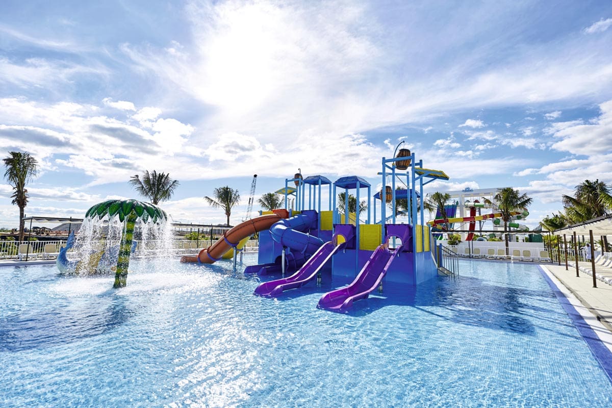 A small water park and splash pad awaits young guests at Riu Dunamar.