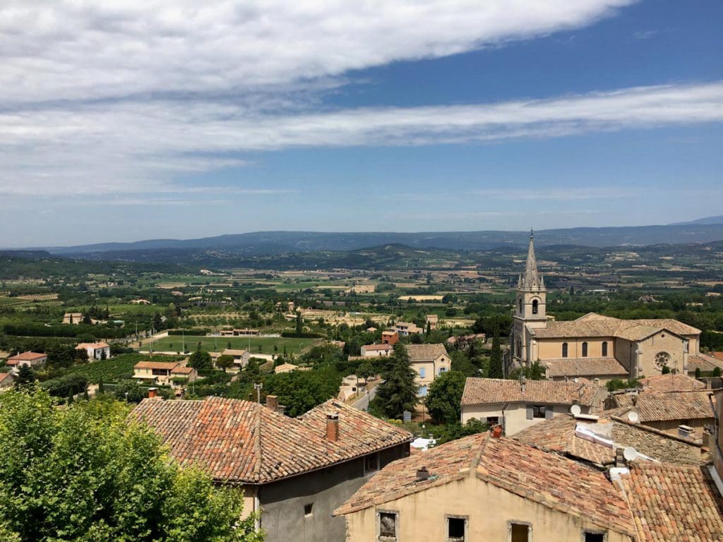 A charming view of rooftops in a small town or Provence. 