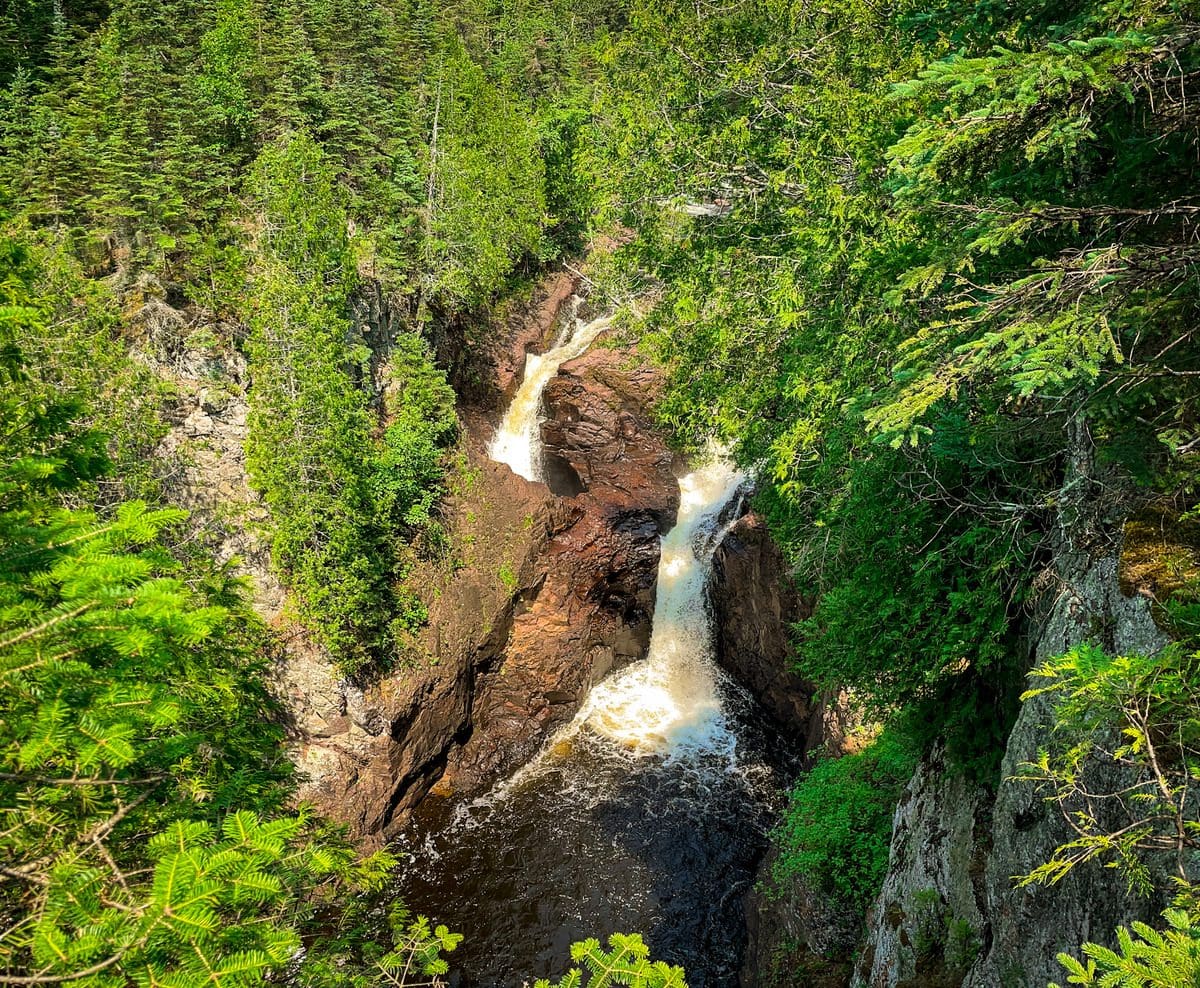The twin set of waterfalls, call Devil's Kettle, in Judge C.R. Magney State Park.