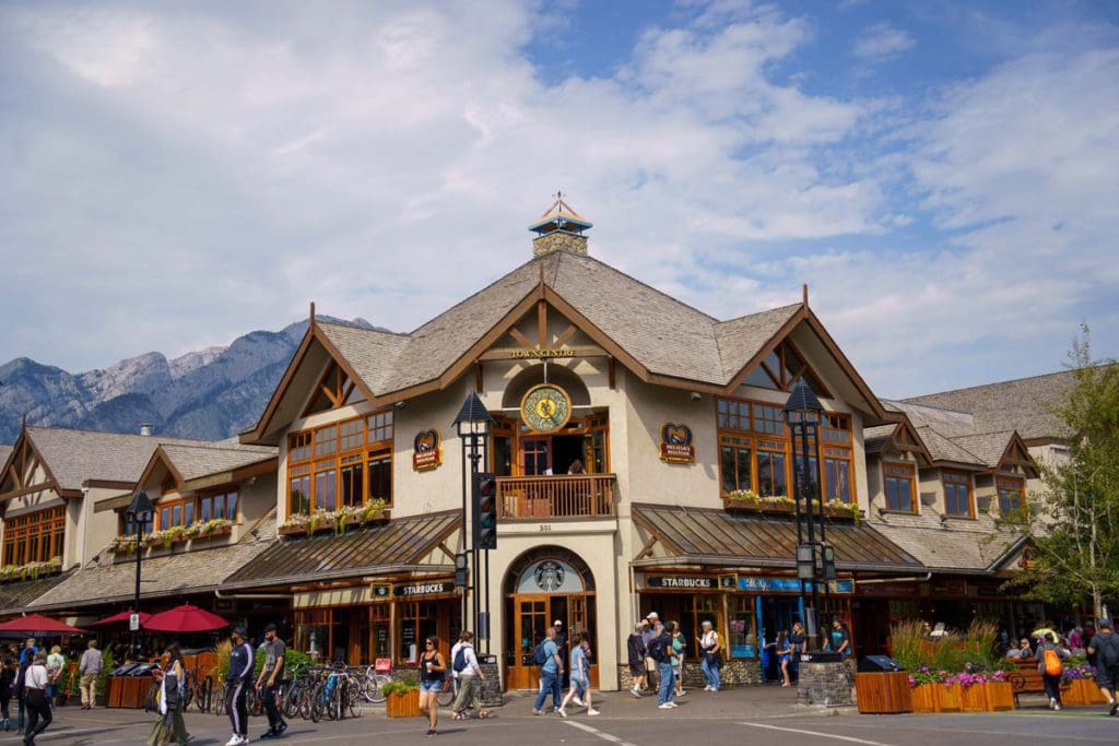 Banff town center featuring historic buildings and a walkable area.