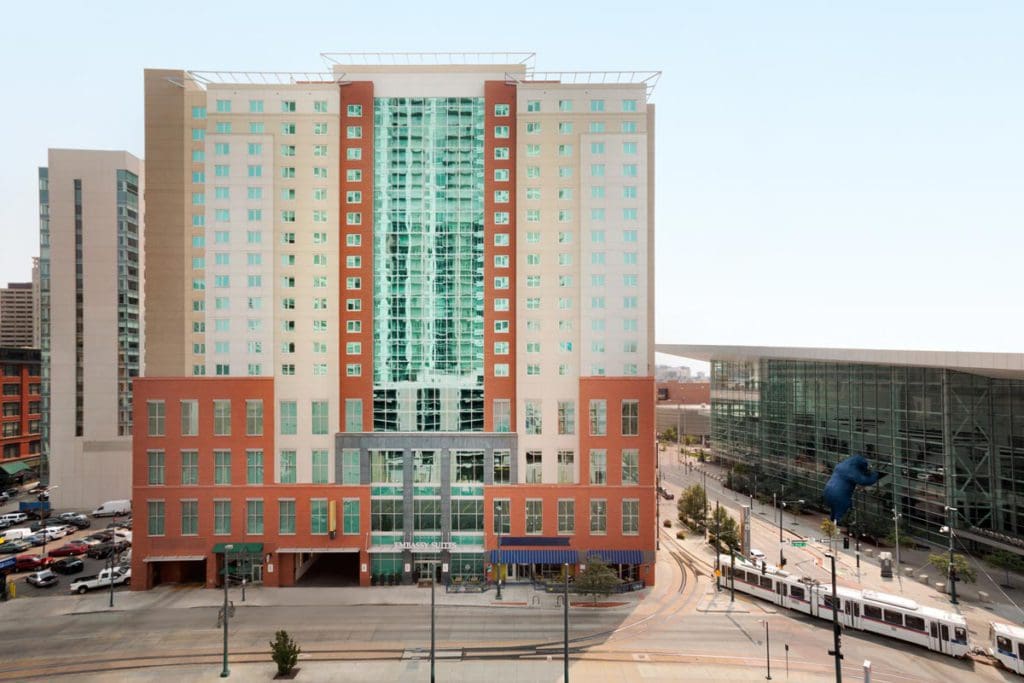 The exterior of Embassy Suites by Hilton Denver Downtown Convention Center, one of the best Denver hotels for families.