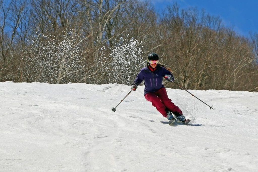 A skier moves effortlessly down a slope in Stowe.