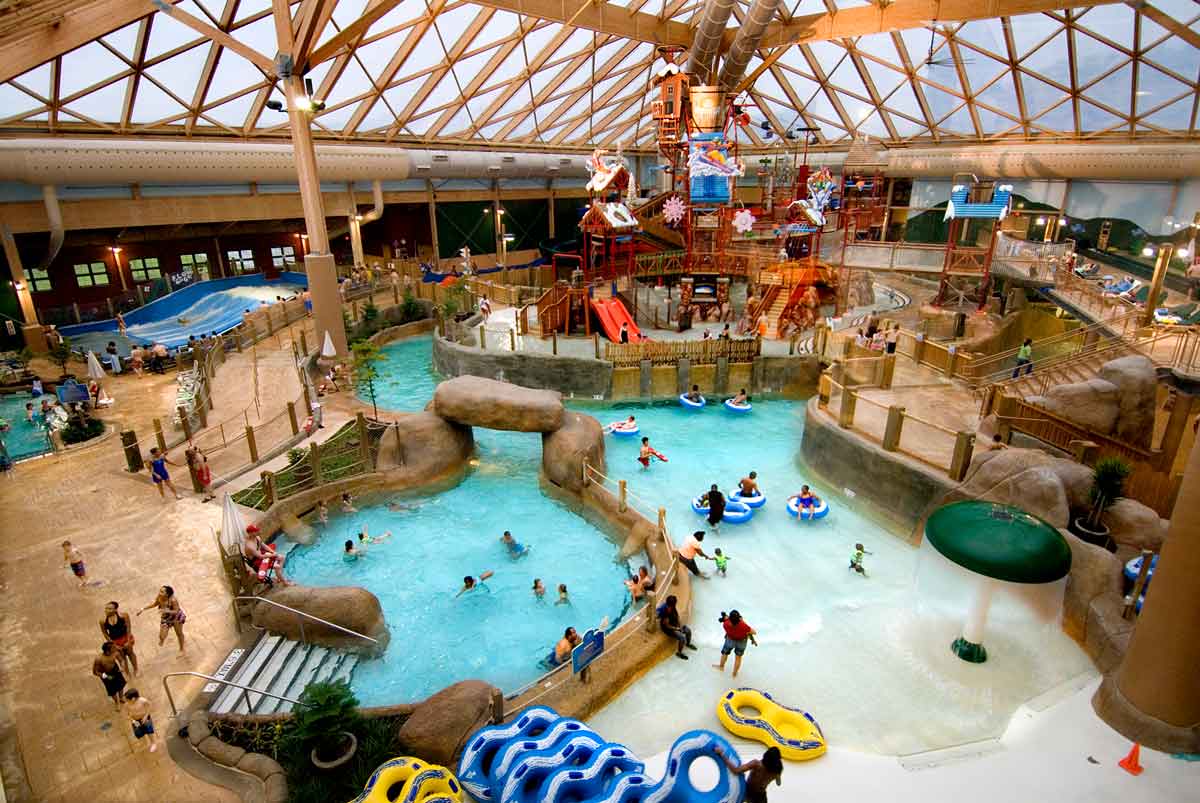 An aerial view of the indoor water park at Massanutten Resort, one of the best water parks near Washington DC for families.