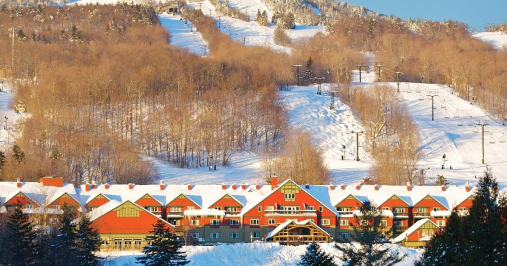 The resort ground at Mount Snow during the winter.