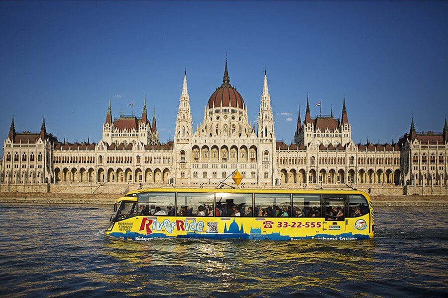 A River Ride tour boat moves through the river near Budapest.