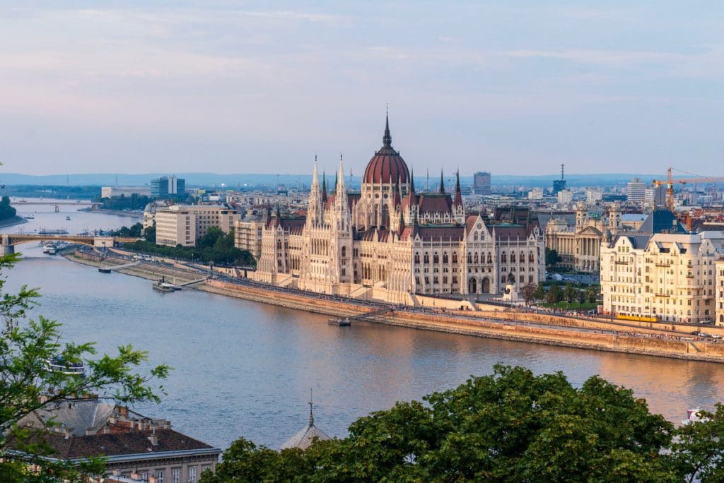 The Budapest skyline across the river.