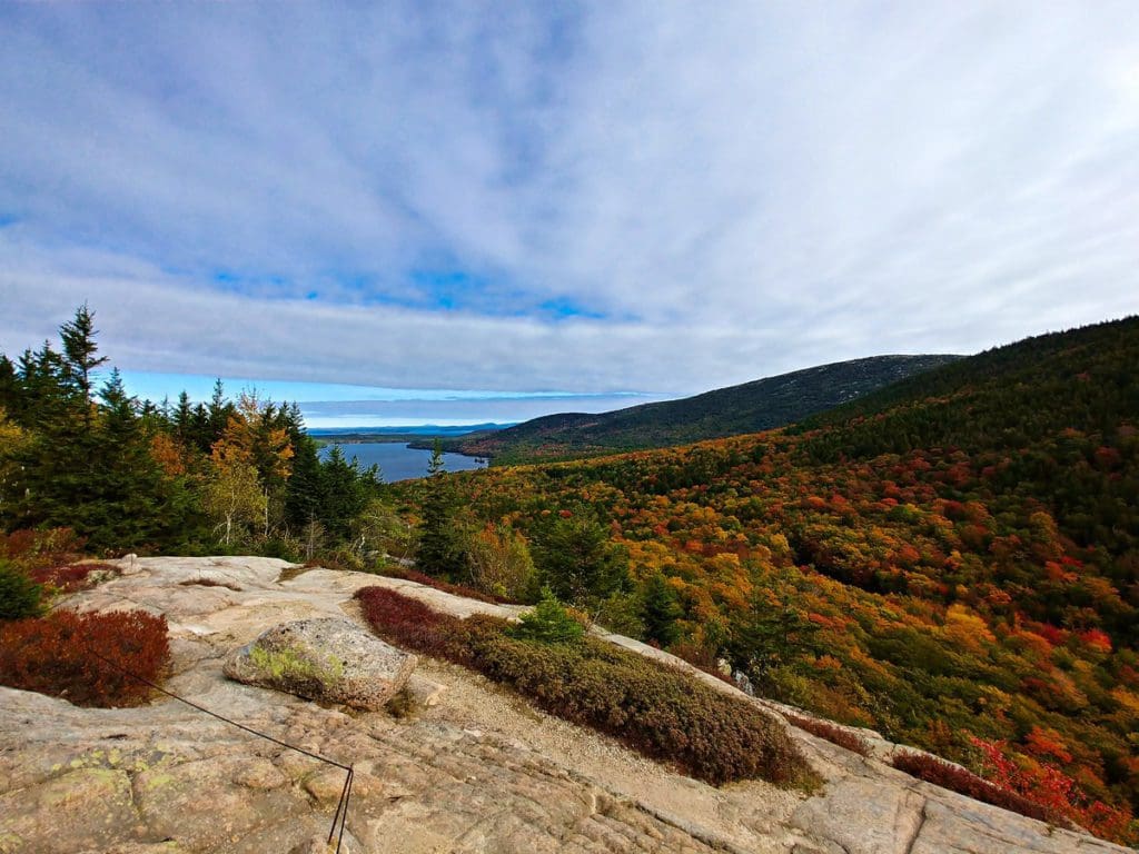A scenic view of a lake within Acadia National Park in Bar Harbor, Maine.