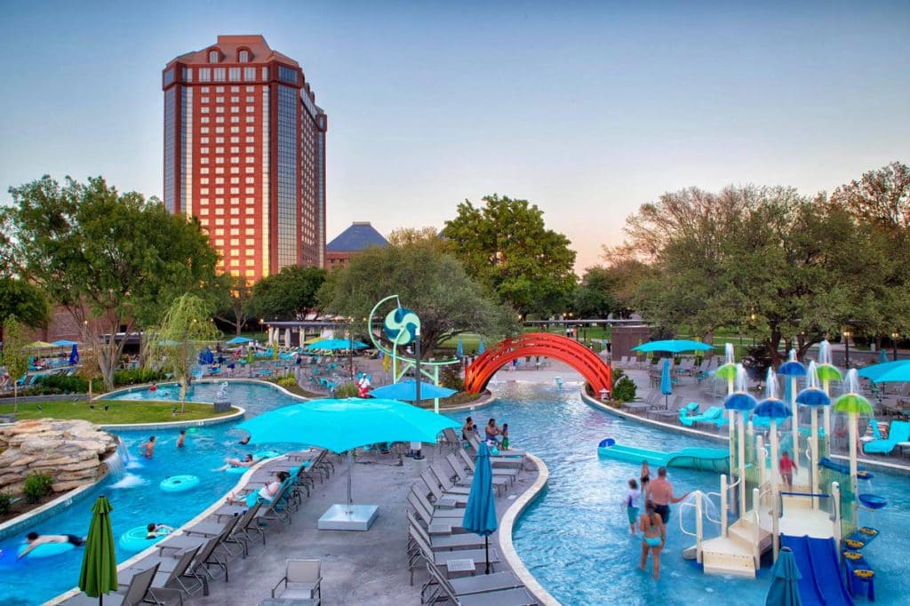 The on-site playground and waterpark at Hilton Anatole.