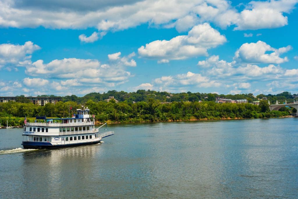 One of the boats with Southern Belle Riverboat moves down the river.
