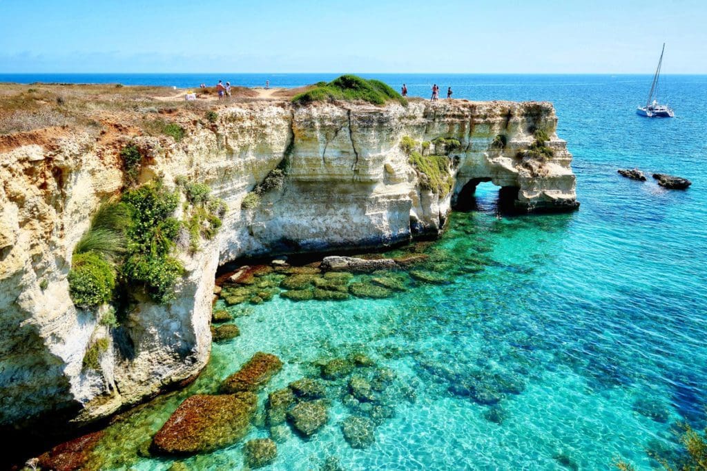 A rocky cliff along the ocean near Otranto.