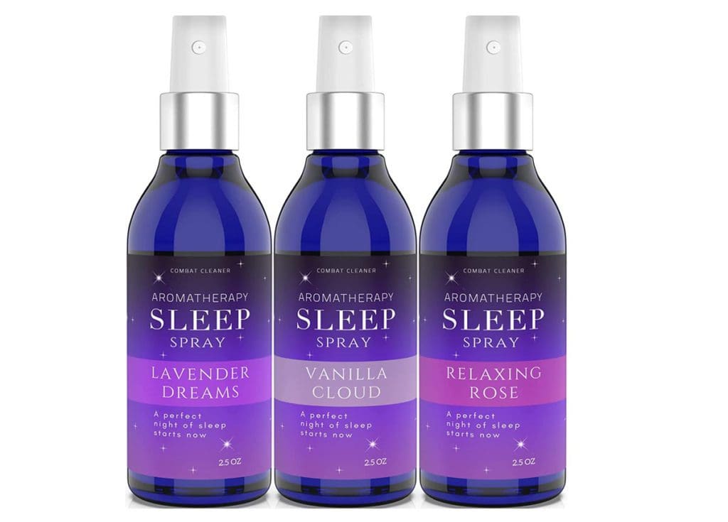 Product shot of three bottles of Combat Cleaner Pillow Sleep Mist.
