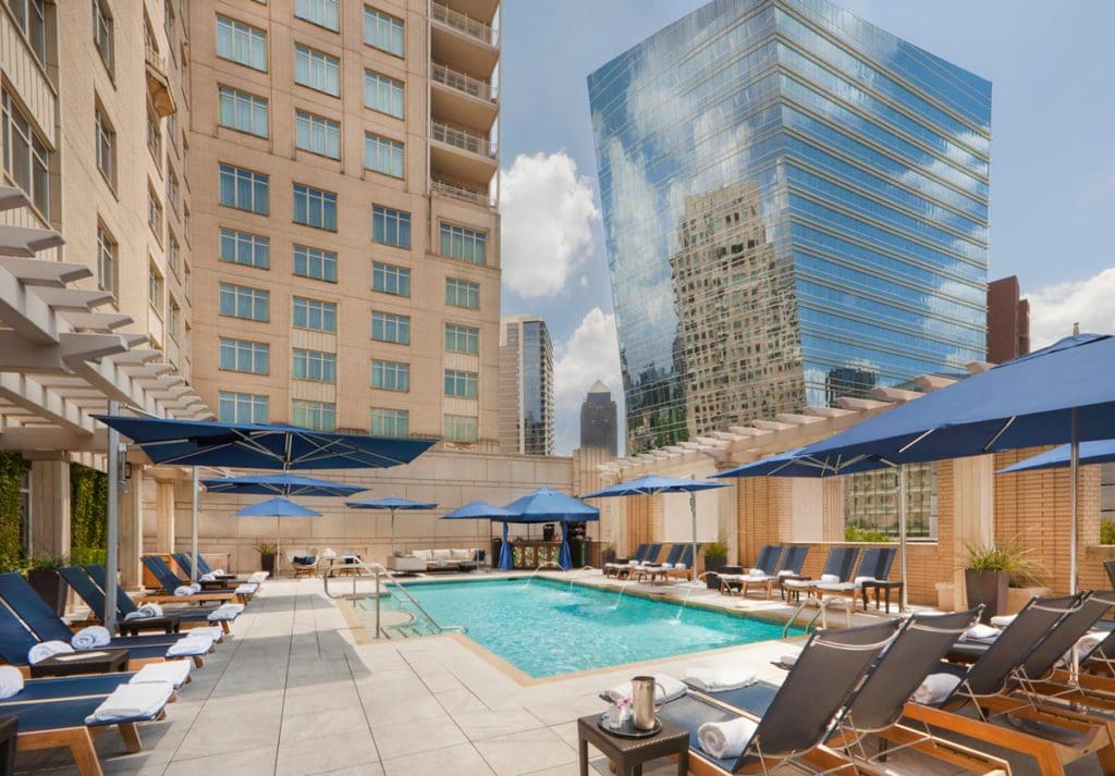 The cozy pool on the terrace of The Ritz-Carlton, Dallas.