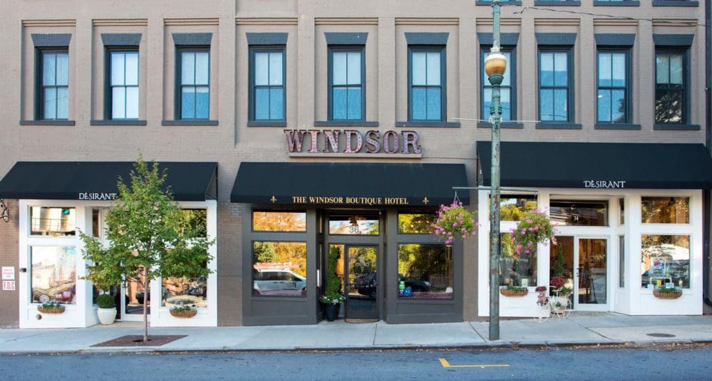 The exterior entrance to The Windsor Boutique Hotel.