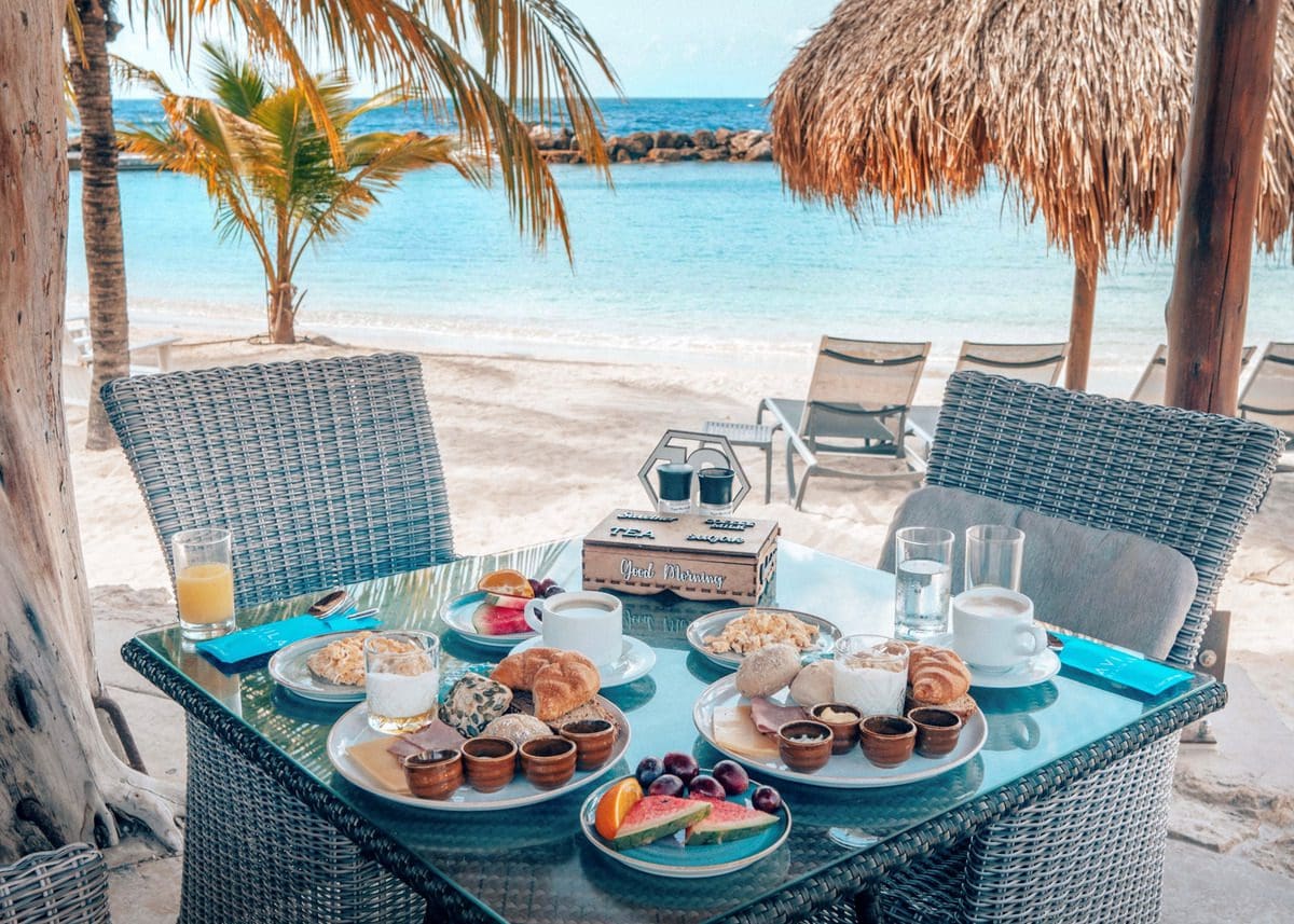 A huge beach breakfast spread on a sunny morning at Avila Beach Hotel.