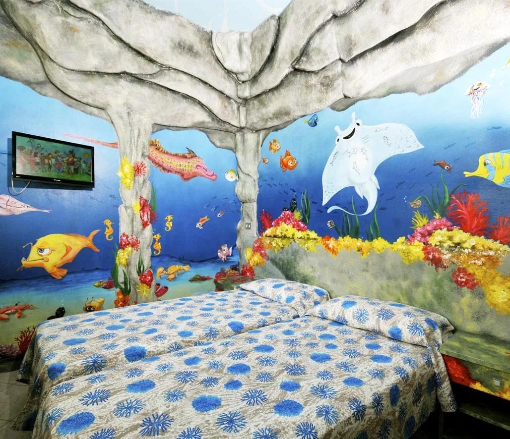 Inside one of the colorful marine-themed kids' room at Club Family Hotel Milano Marittima.