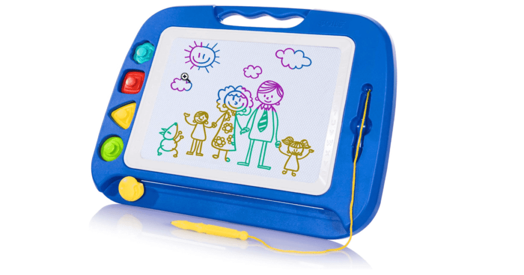 Product shot of a blue SGILE Magnetic Drawing Board.