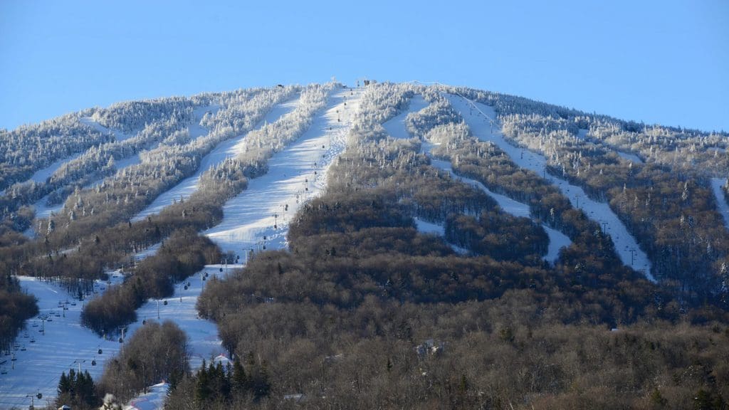 The ski runs at Stratton Mountain Resort highlighted due to fresh fallen snow.