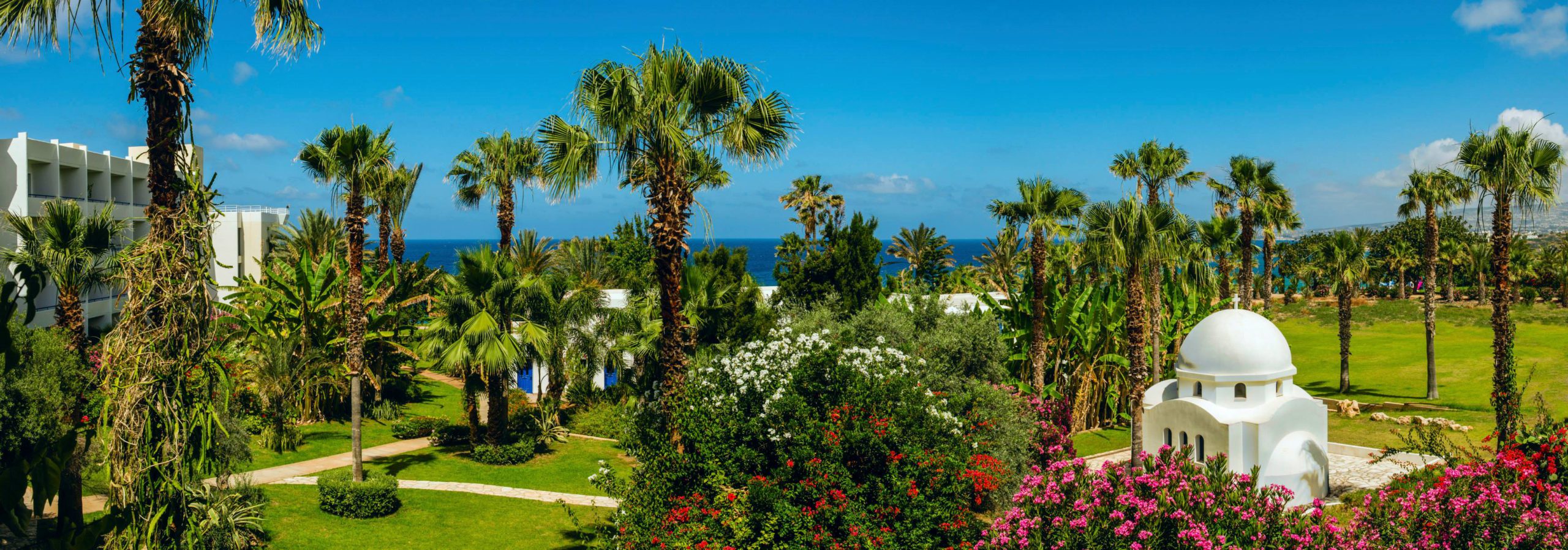 The lush greenery around the property of Azia Resort & Spa, one of the best all-inclusive resorts in Cyprus for families.