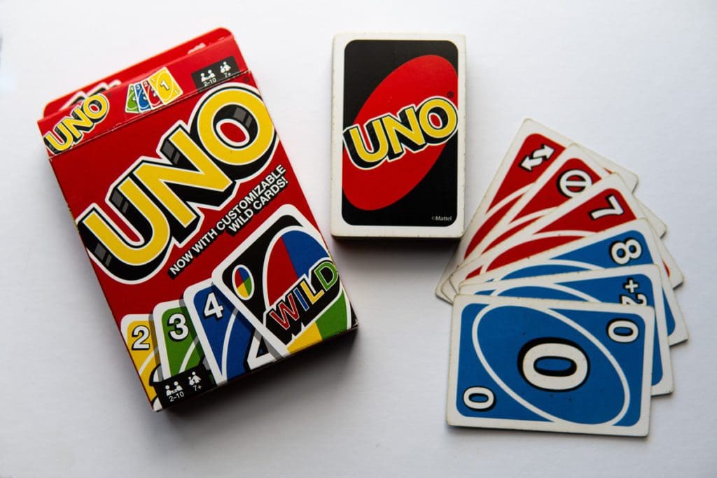 A product shot of Uno, one of the best travel toys for young kids.