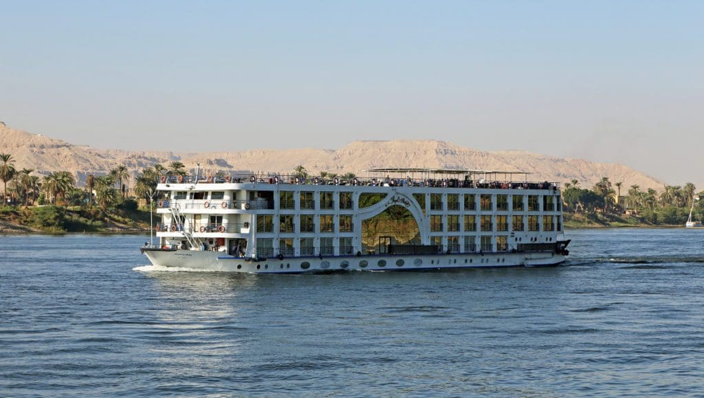 Egyptian river cruise ship Royal Princess on the Nile near Luxor.