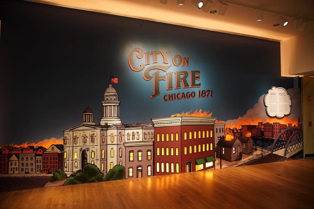 Inside the historic Chicago fire exhibit at the Chicago History Museum.