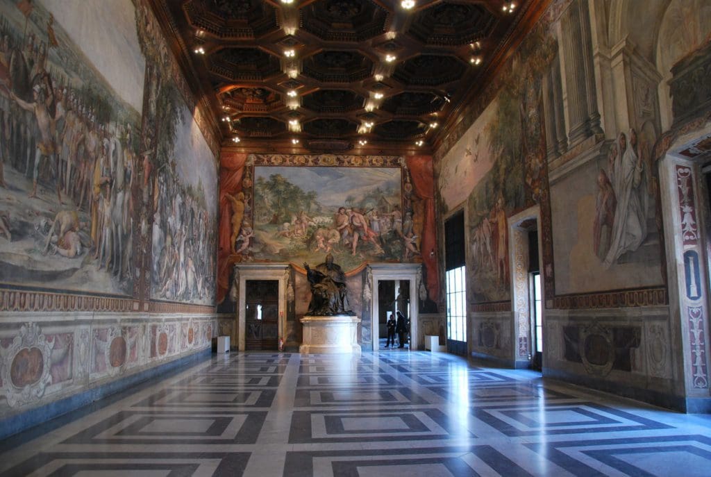 Inside one of the Capitoline Museum gallery hallways.