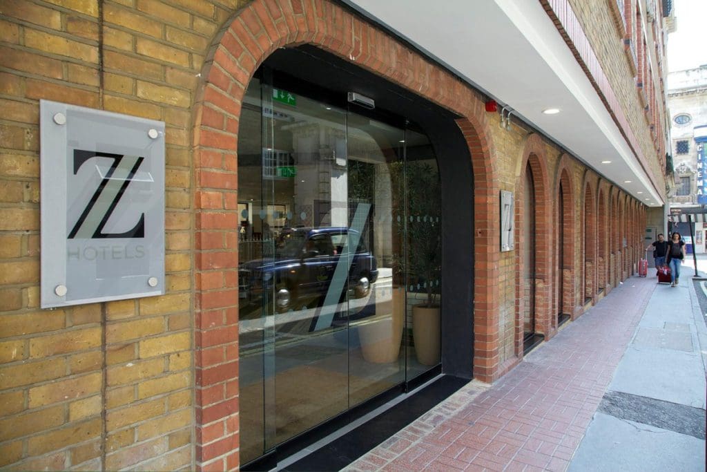 The exterior entrance to The Z Hotel Piccadilly in Soho.