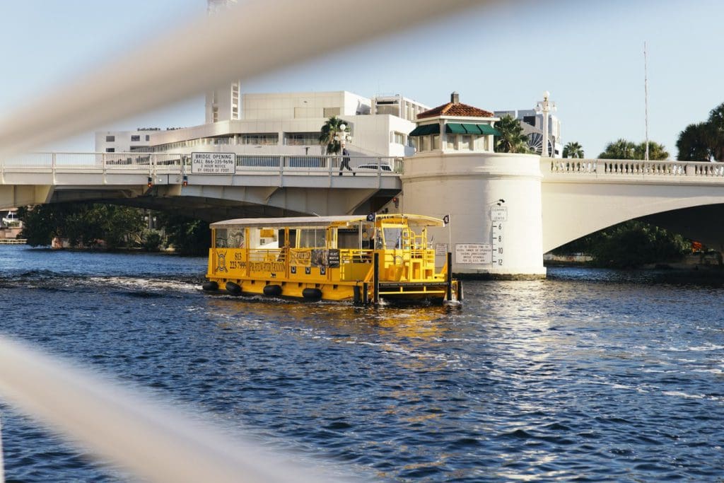The Pirate Water Taxi moves through the water in Tampa Bay.