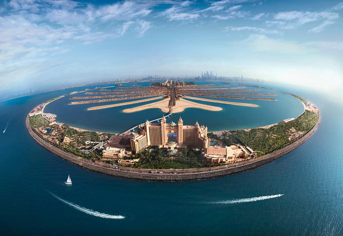 An aerial view of Atlantis, The Palm, on its own island off the coast of Dubai.