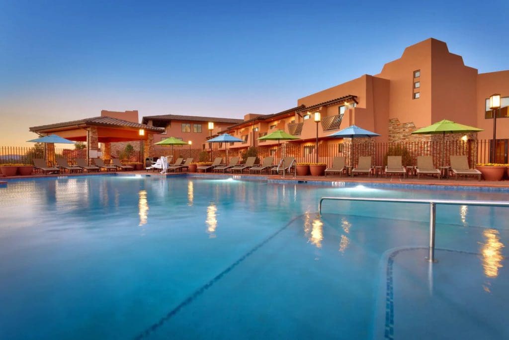 The outdoor pool at Courtyard Sedona by Marriott, one of the best hotels in Sedona for families.