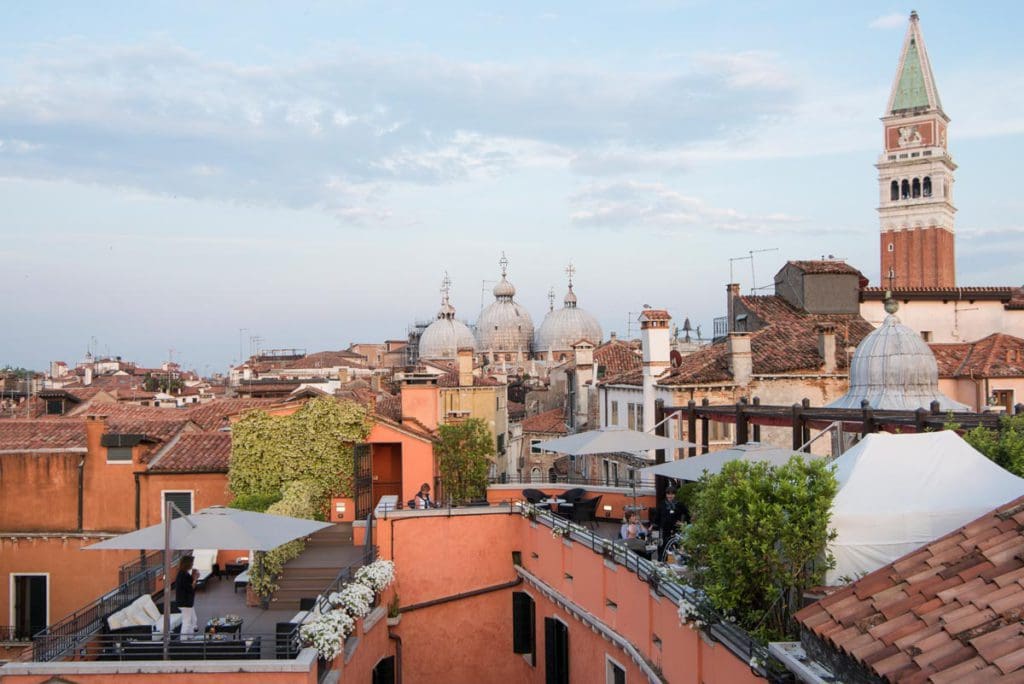 A view from the rooftop terrace of Splendid Venice - Starhotels Collezione over Venice.