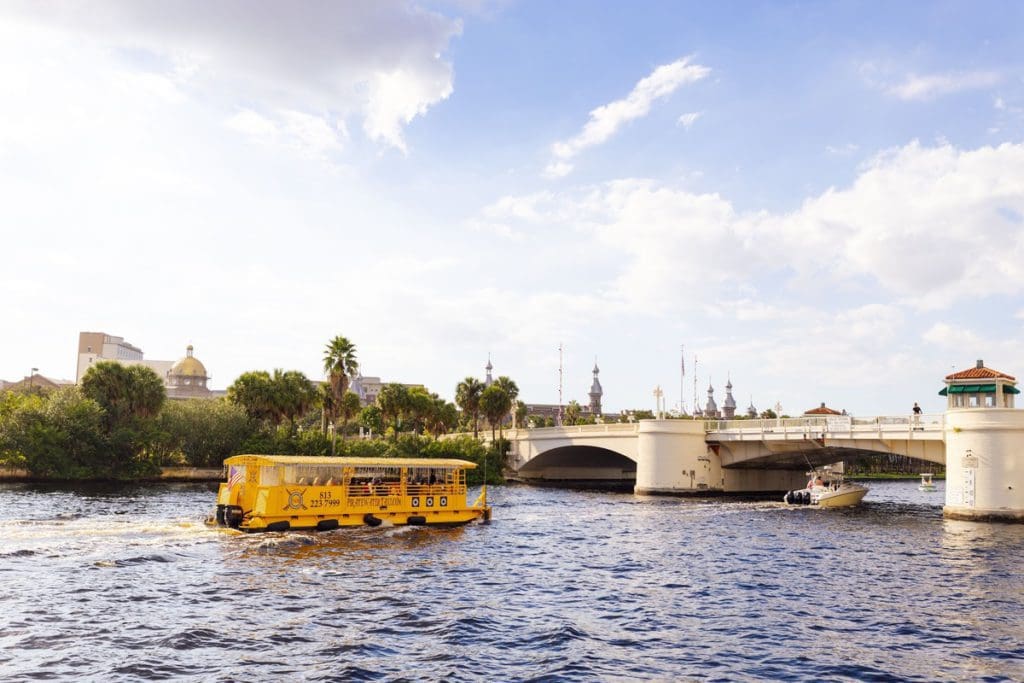 The Pirate Water Taxi moves across the Hillsborough River, one of the best things to do in Tampa Bay with kids.