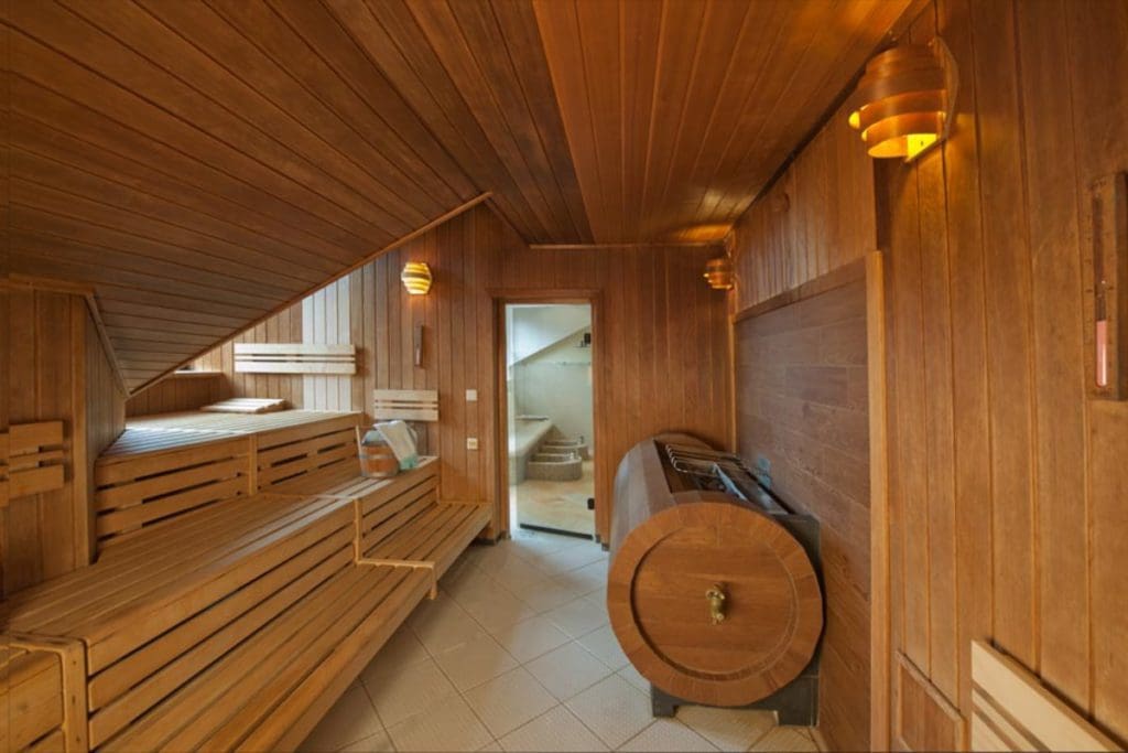 Inside the cozy sauna of Hotel Bierwirt.
