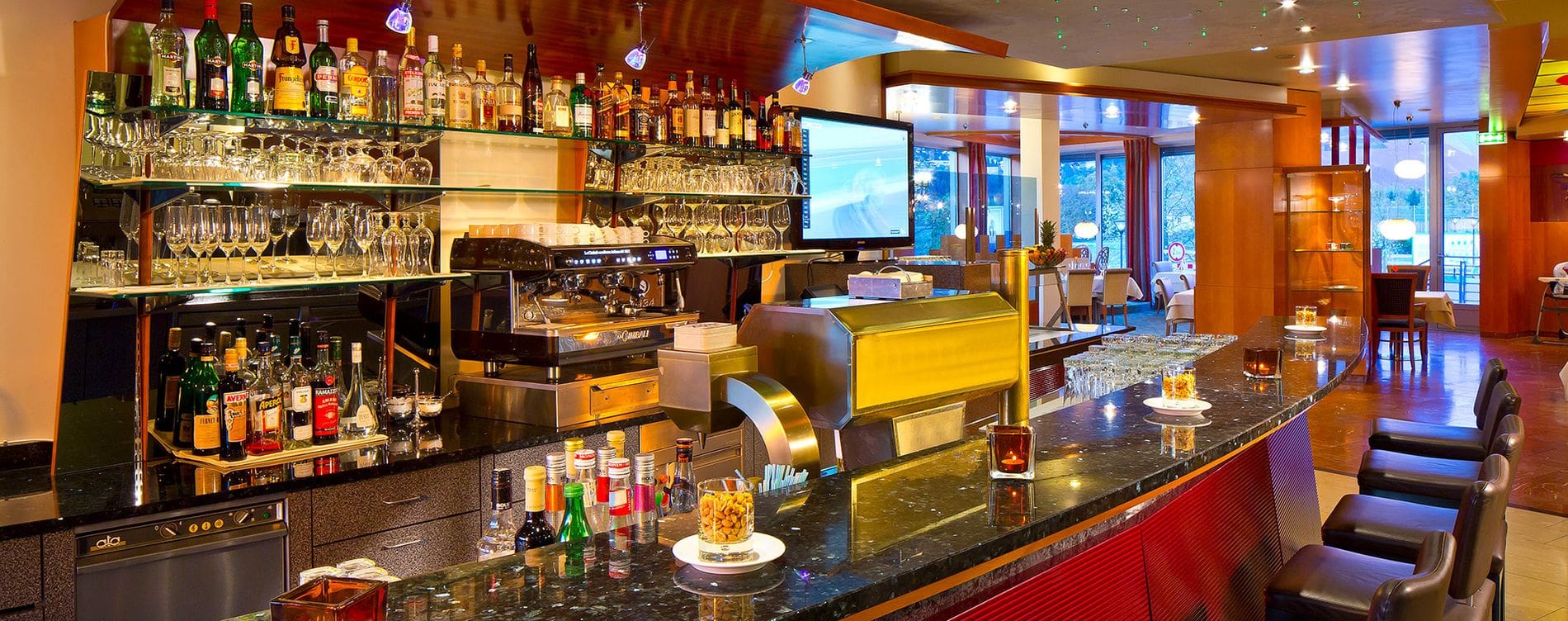 The bar and lounge at Penz Hotel West, one of the best hotels in Innsbruck for families.