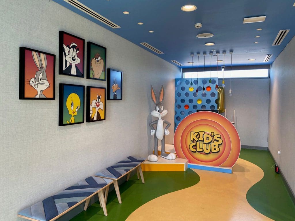 The entrance to the Bugs Bunny-themed kids' club at WB Abu Dhabi, Curio Collection by Hilton.