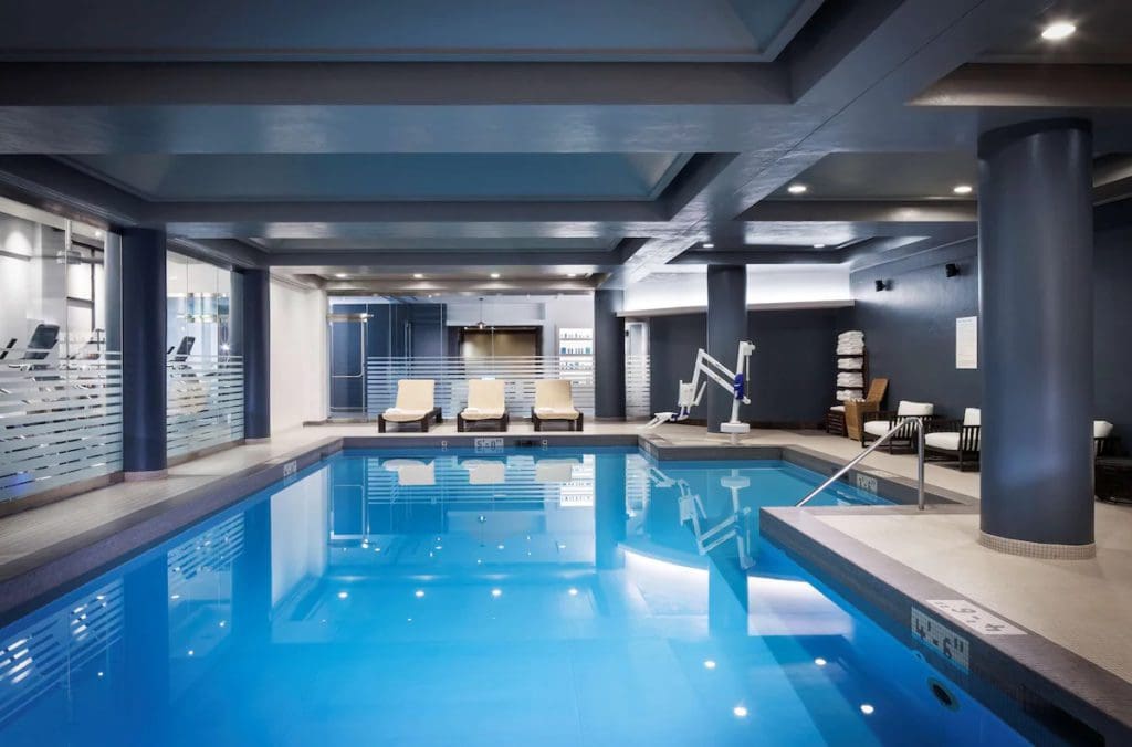 The large indoor pool at The Logan Philadelphia, Curio Collection by Hilton.