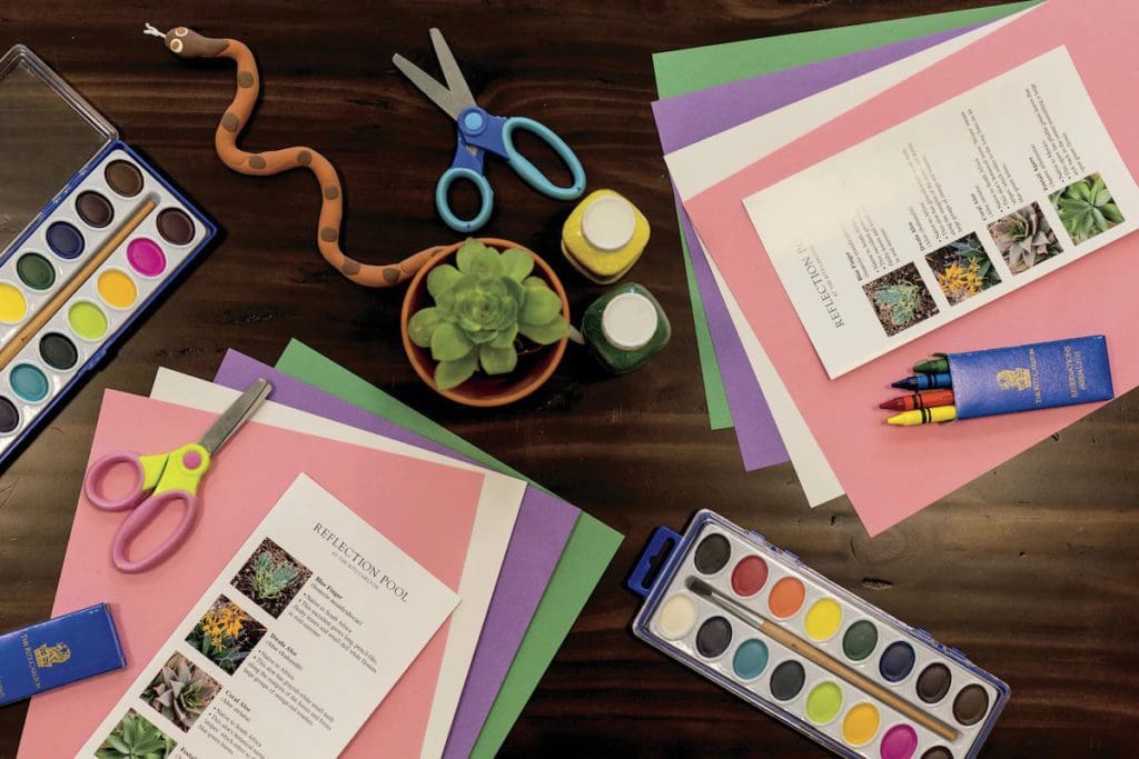 Colorful papers and supplies at the Children's Area in The Ritz-Carlton, Atlanta.