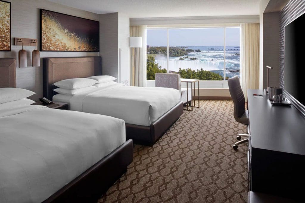Inside a lovely guest room at Niagara Falls Marriott Fallsview Hotel & Spa.