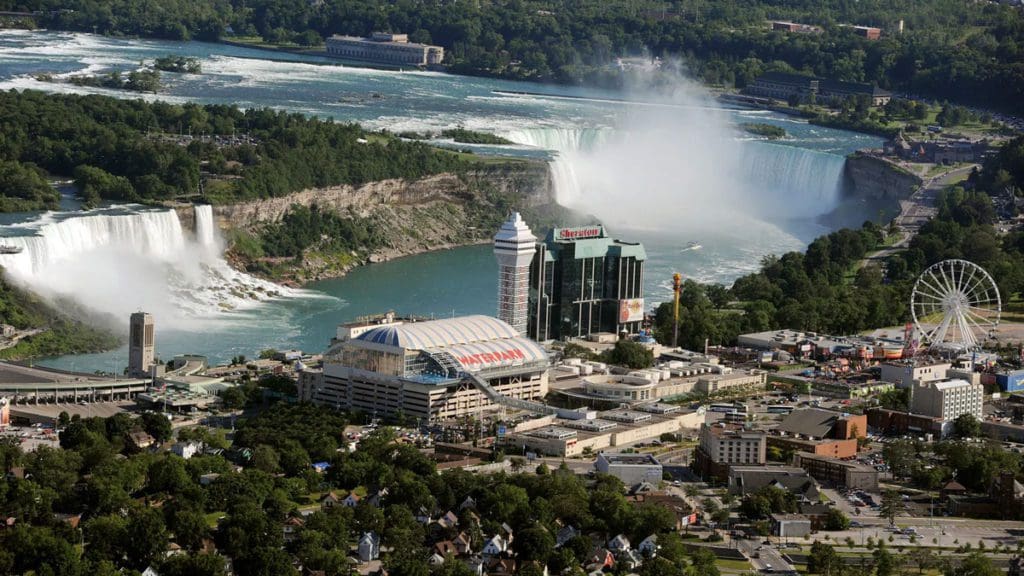 An aerial view of Sheraton Fallsview Hotel, near Niagara Falls.