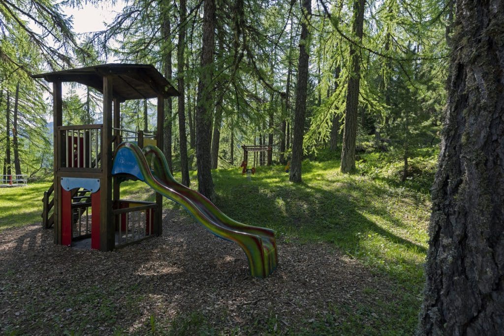 The outdoor playground at Waldhaus Sils.