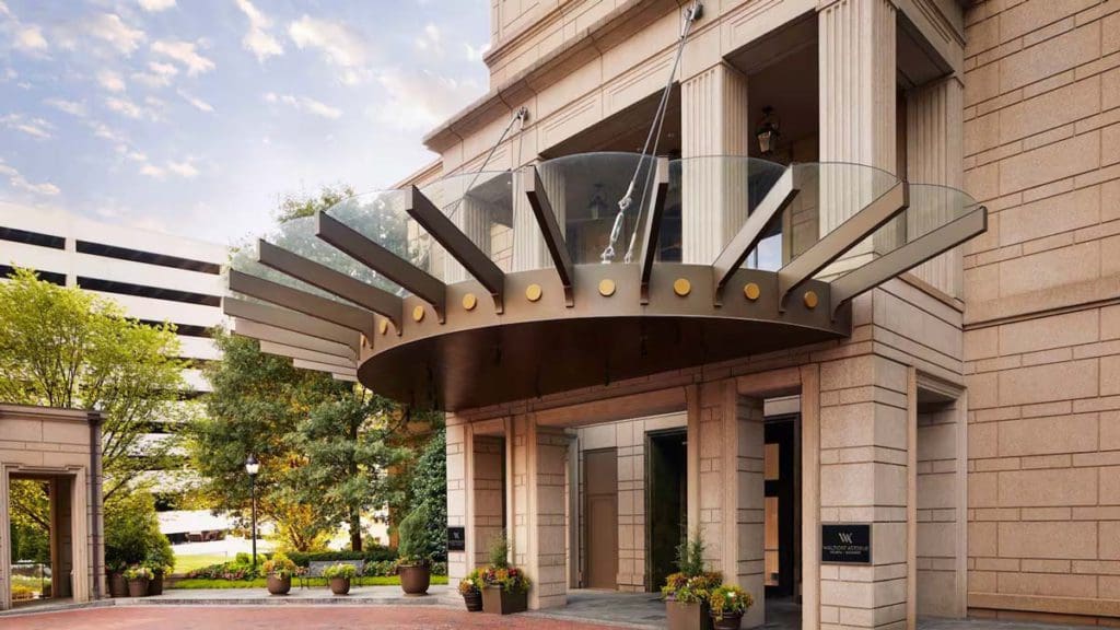 The front entrance to Waldorf Astoria Atlanta Buckhead.